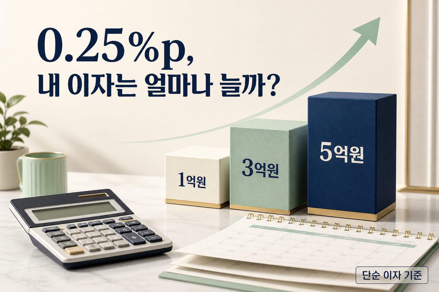대출금리가 0.25퍼센트포인트 오를 때 대출잔액별 이자 부담