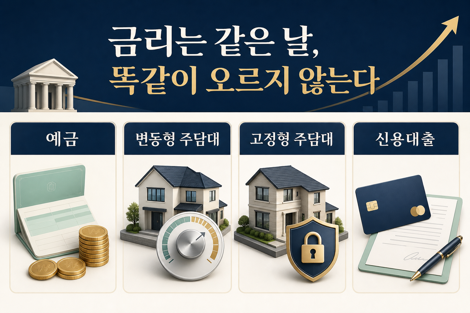 예금 변동형 주택담보대출 고정형 주택담보대출 신용대출의 금리 반영 차이