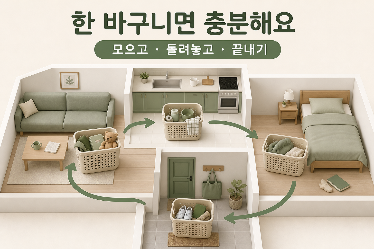 거실 주방 침실 현관을 도는 한 바구니 정리법