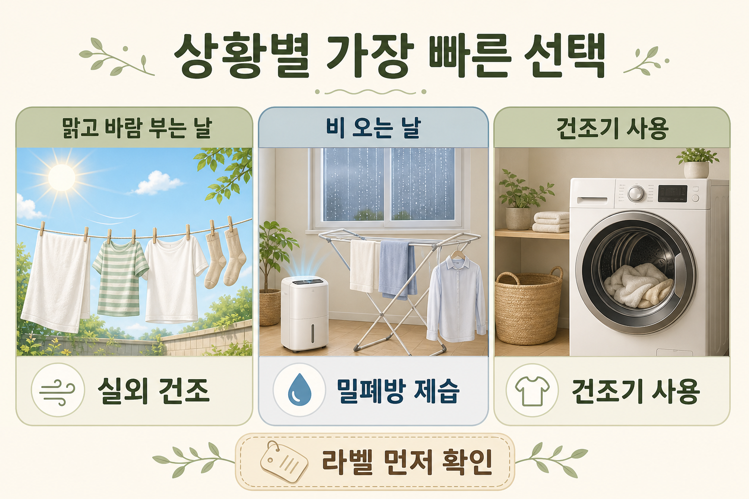 맑은 날 실외 건조 비 오는 날 밀폐방 제습 건조기 사용 비교