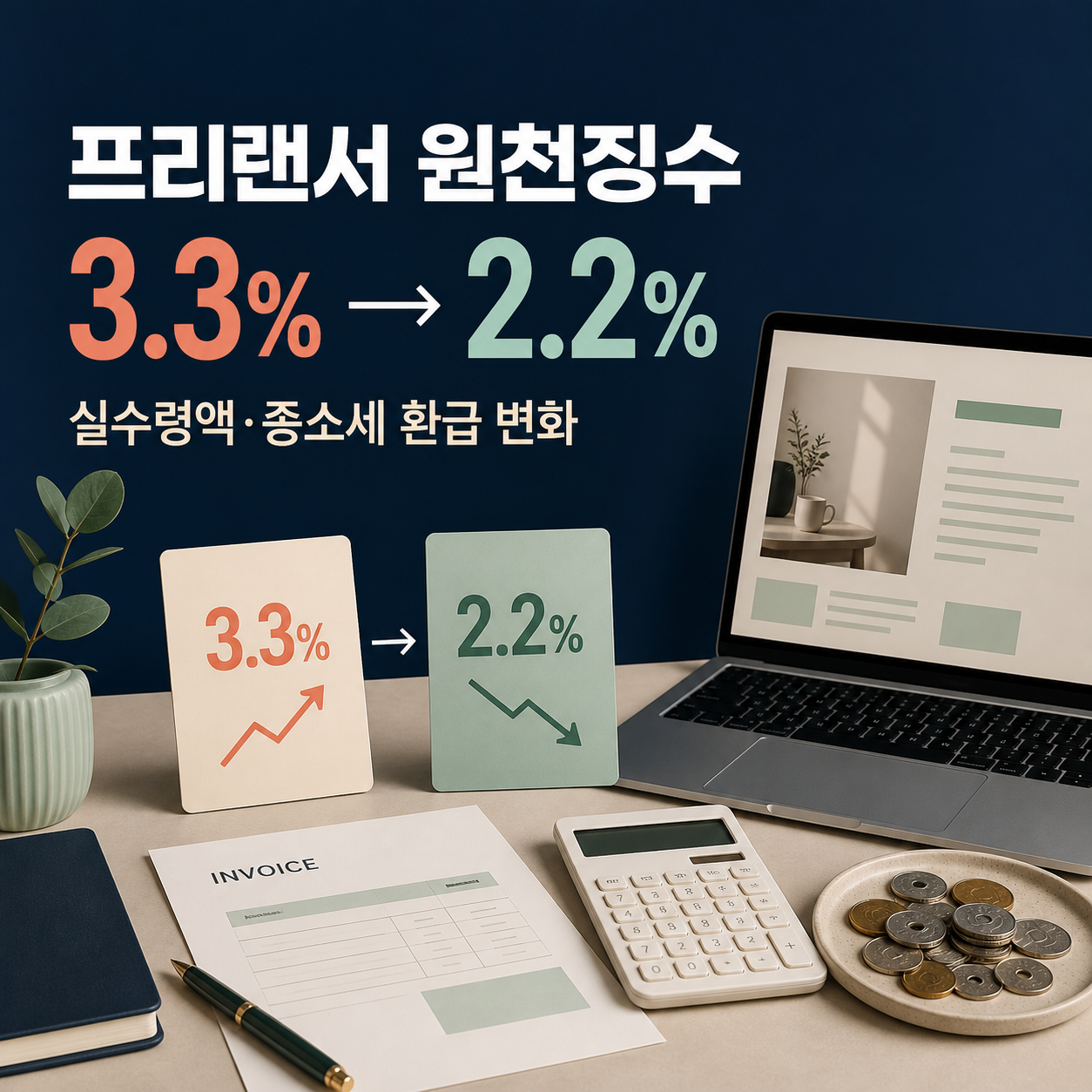 프리랜서 원천징수 3.3퍼센트에서 2.2퍼센트로 변경 예정