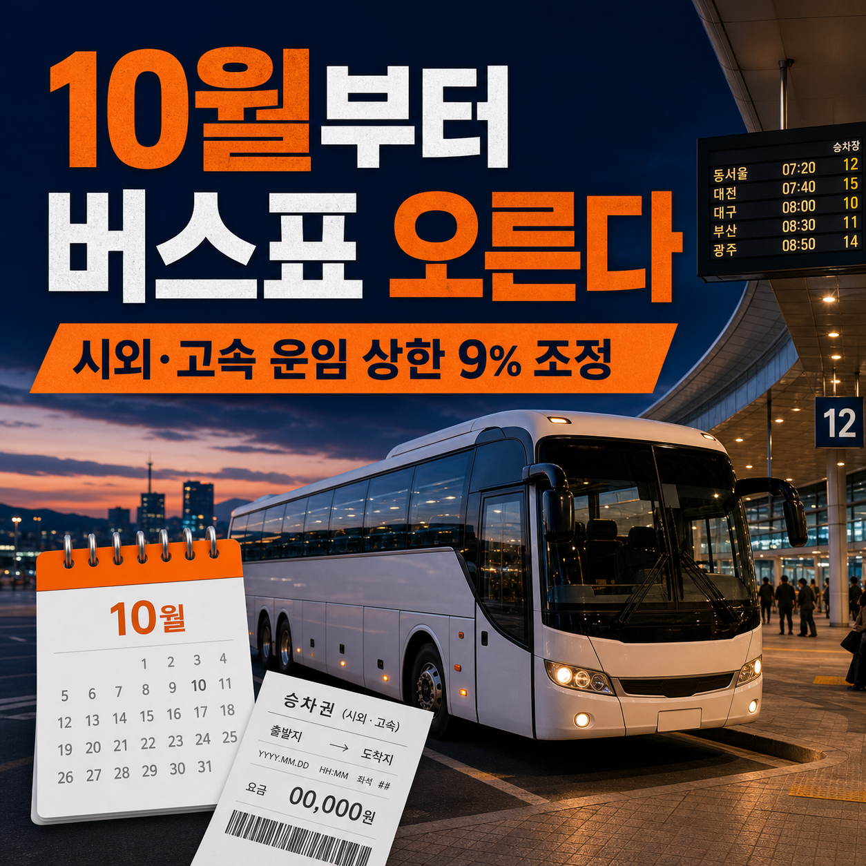 2026년 10월부터 시외·고속버스 운임 상한 9퍼센트 조정
