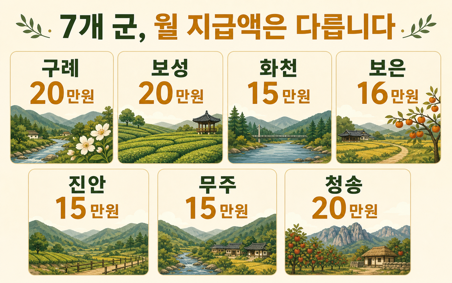 구례 보성 화천 보은 진안 무주 청송 농어촌 기본소득 월 지급액