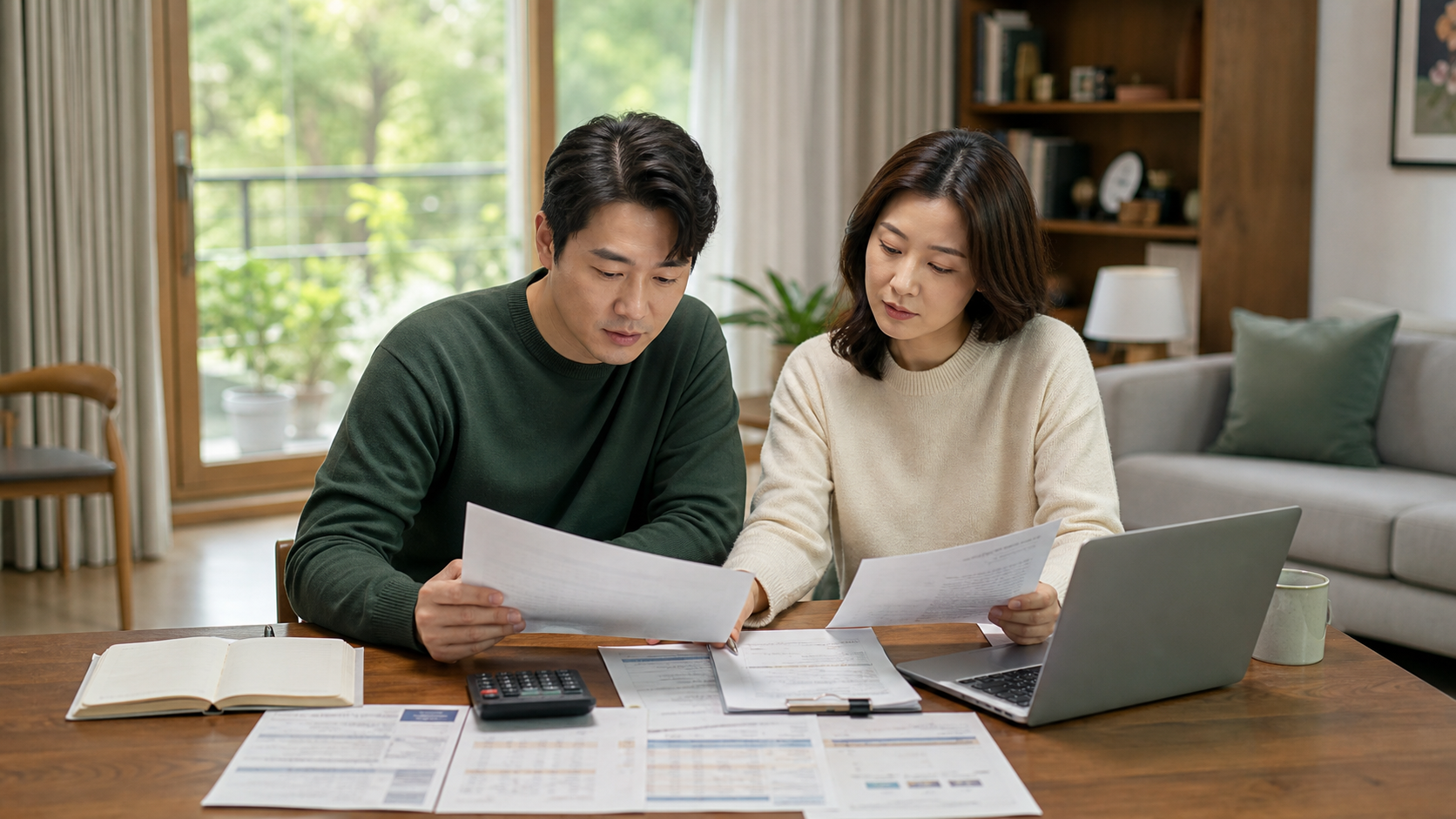 1세대와 2세대 및 5세대 실손보험을 비교하는 부부