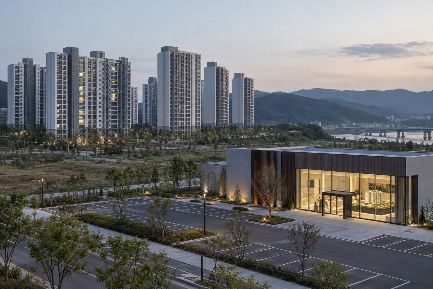 지방 신축 아파트와 한산한 분양 현장을 보여주는 이미지