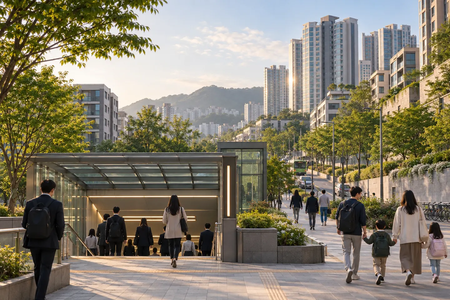 서울 외곽 주거지역의 아파트와 교통 접근성을 보여주는 이미지