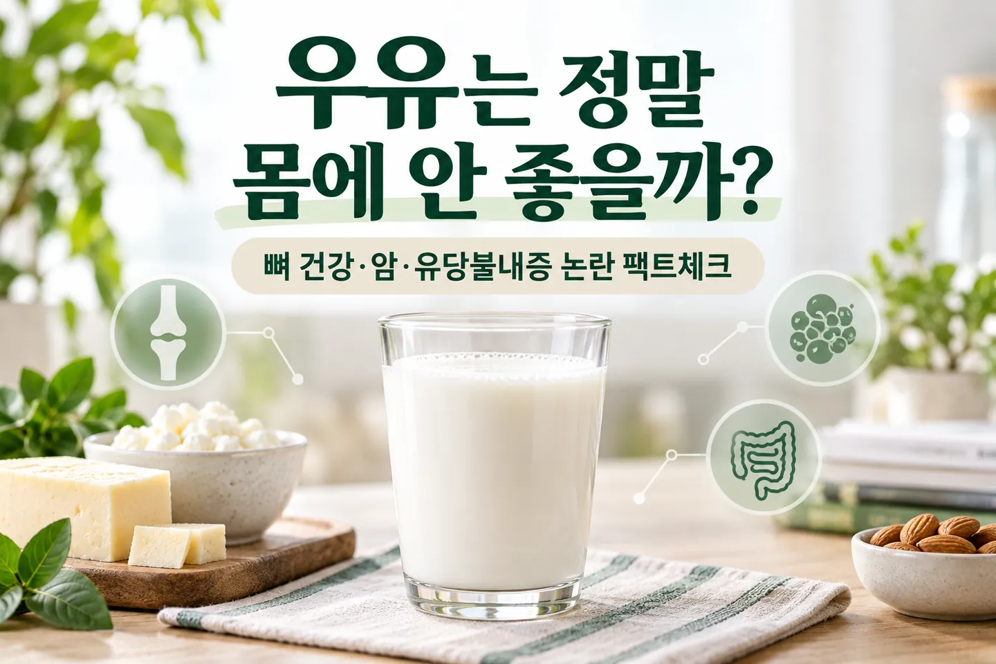 우유는 정말 몸에 안 좋을까 제목과 우유 잔을 함께 배치한 대표 이미지