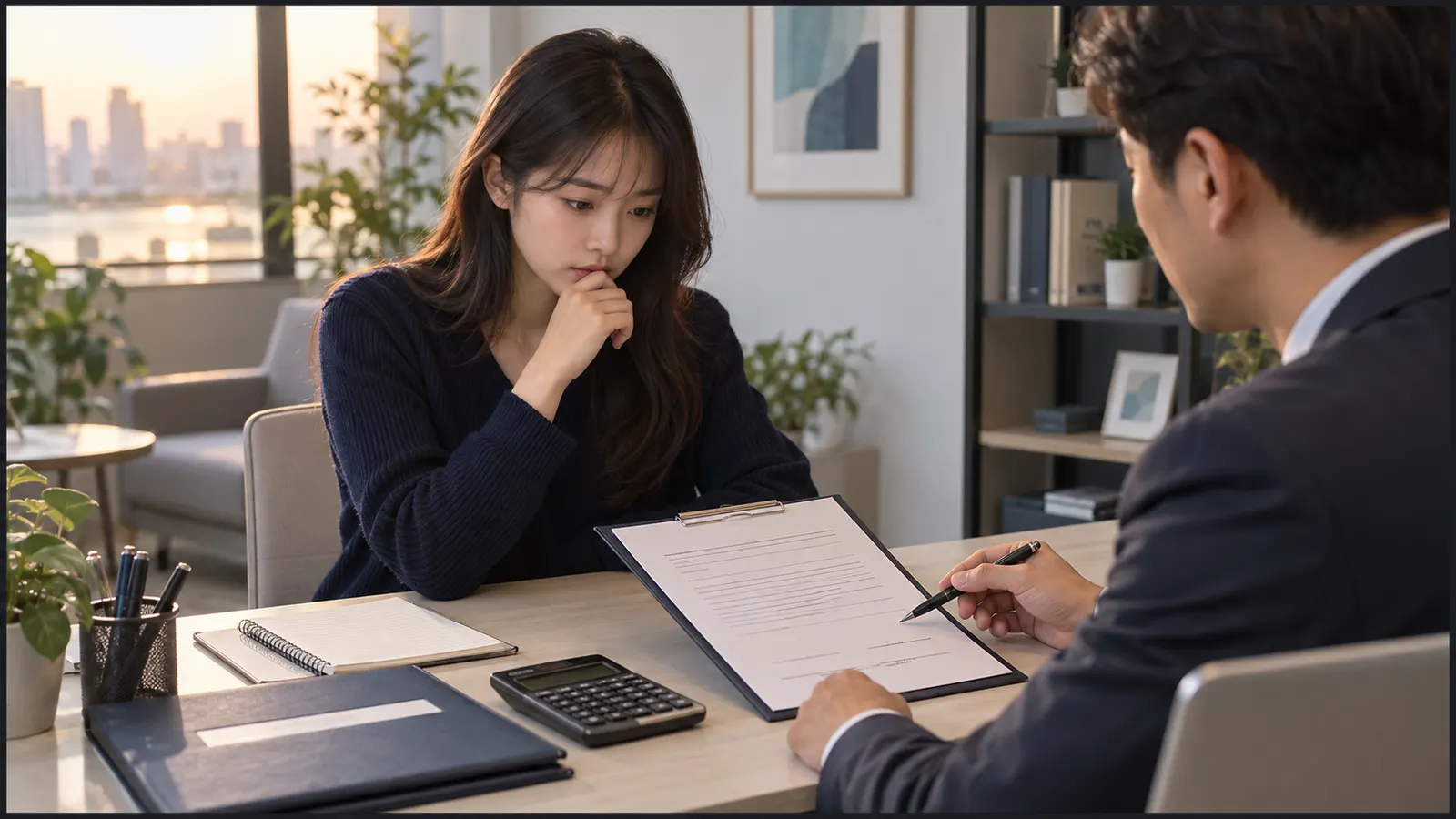 고액 취업 컨설팅 계약서를 서명 전에 검토하는 구직자