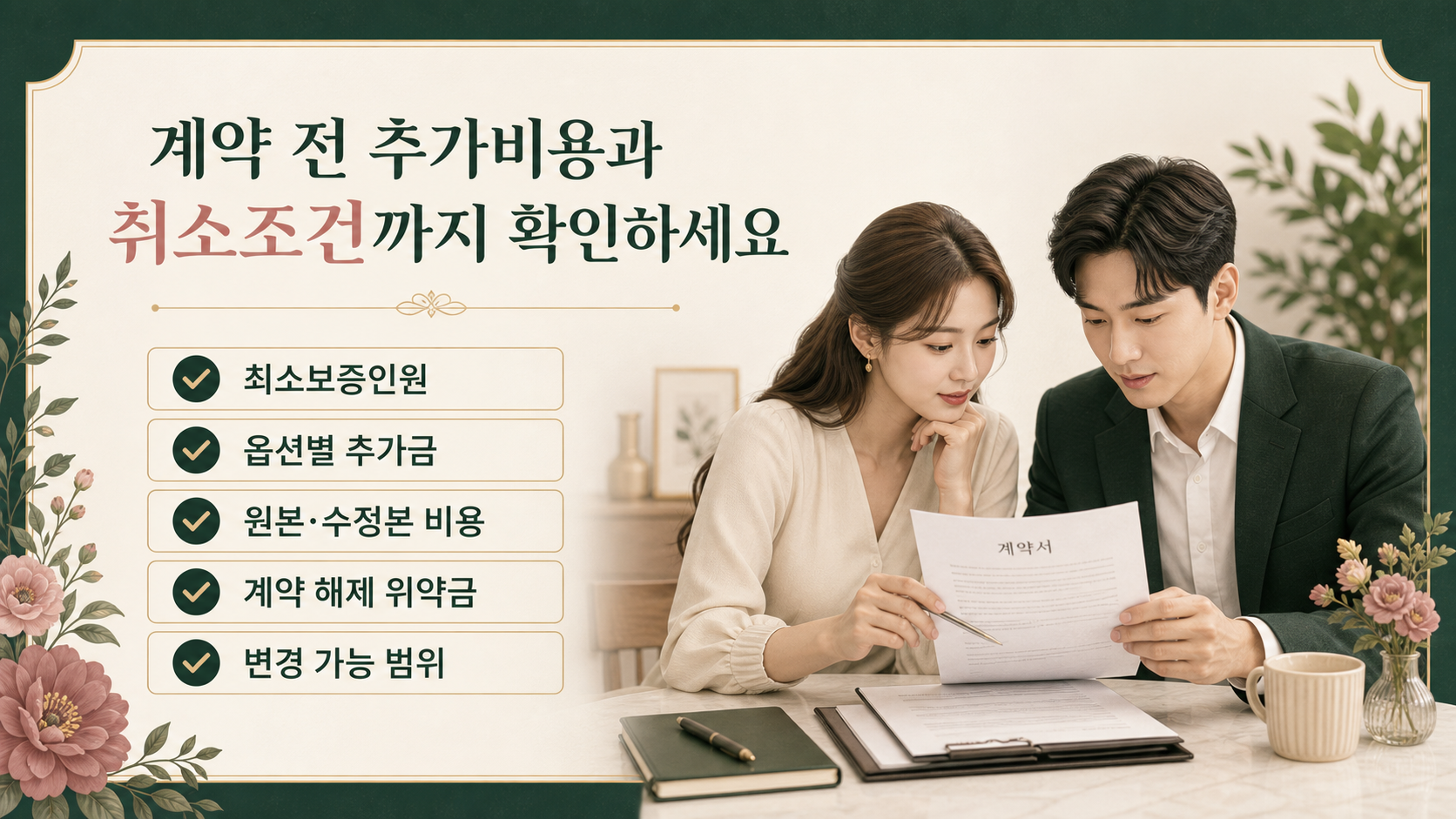 결혼서비스 계약 전 추가비용과 취소조건 체크리스트