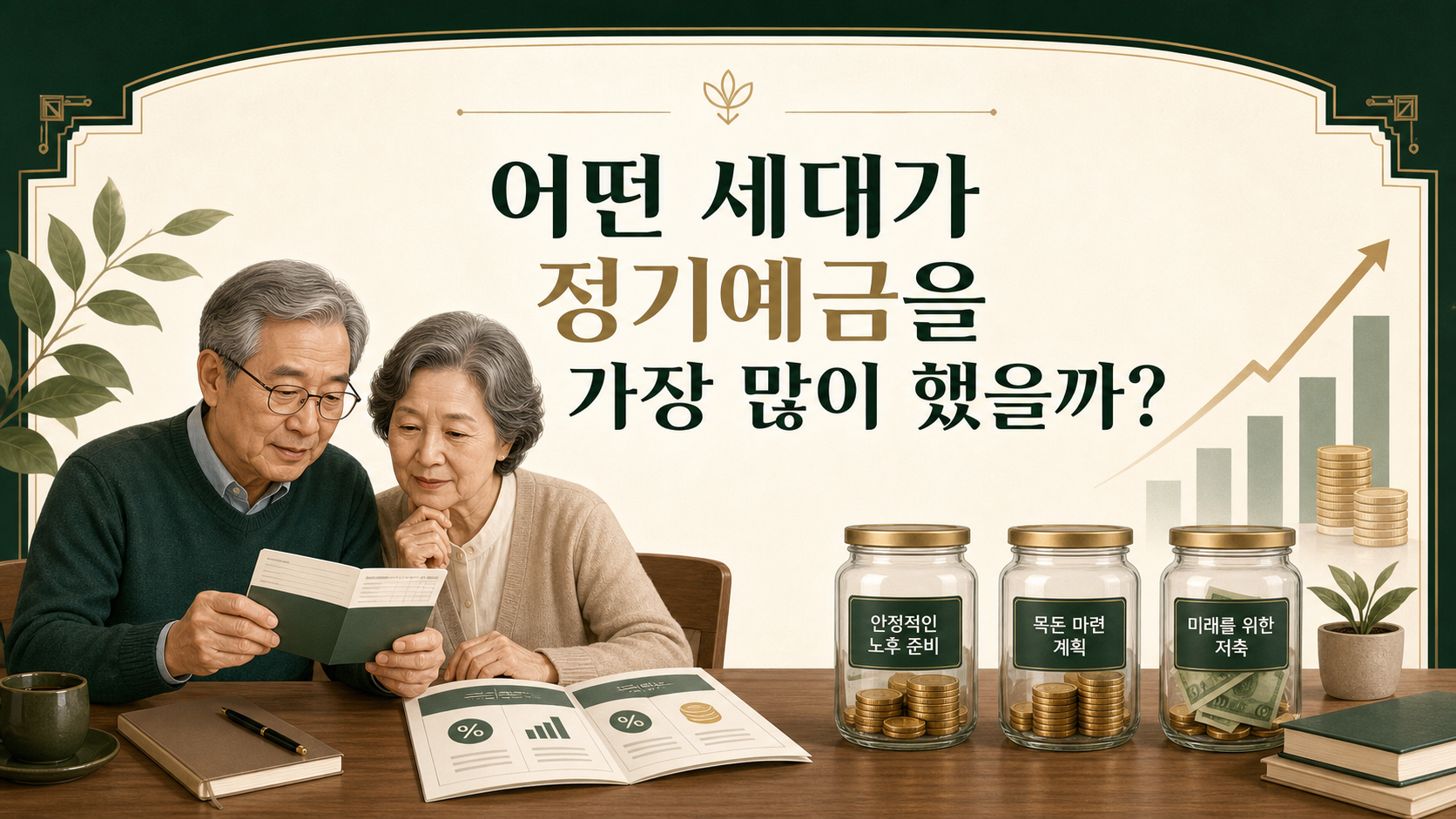 정기예금을 비교하는 시니어 부부와 글 제목