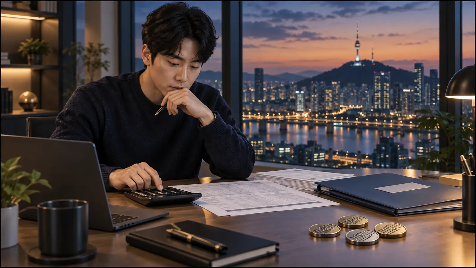 2027년 가상자산 과세를 앞두고 거래내역과 세금 자료를 검토하는 투자자