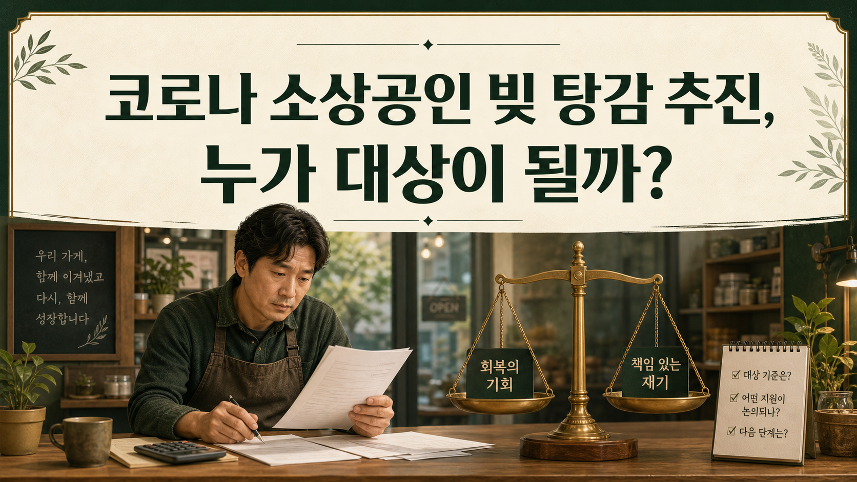 코로나 소상공인 채무조정 추진안의 대상과 쟁점을 보여주는 대표 이미지