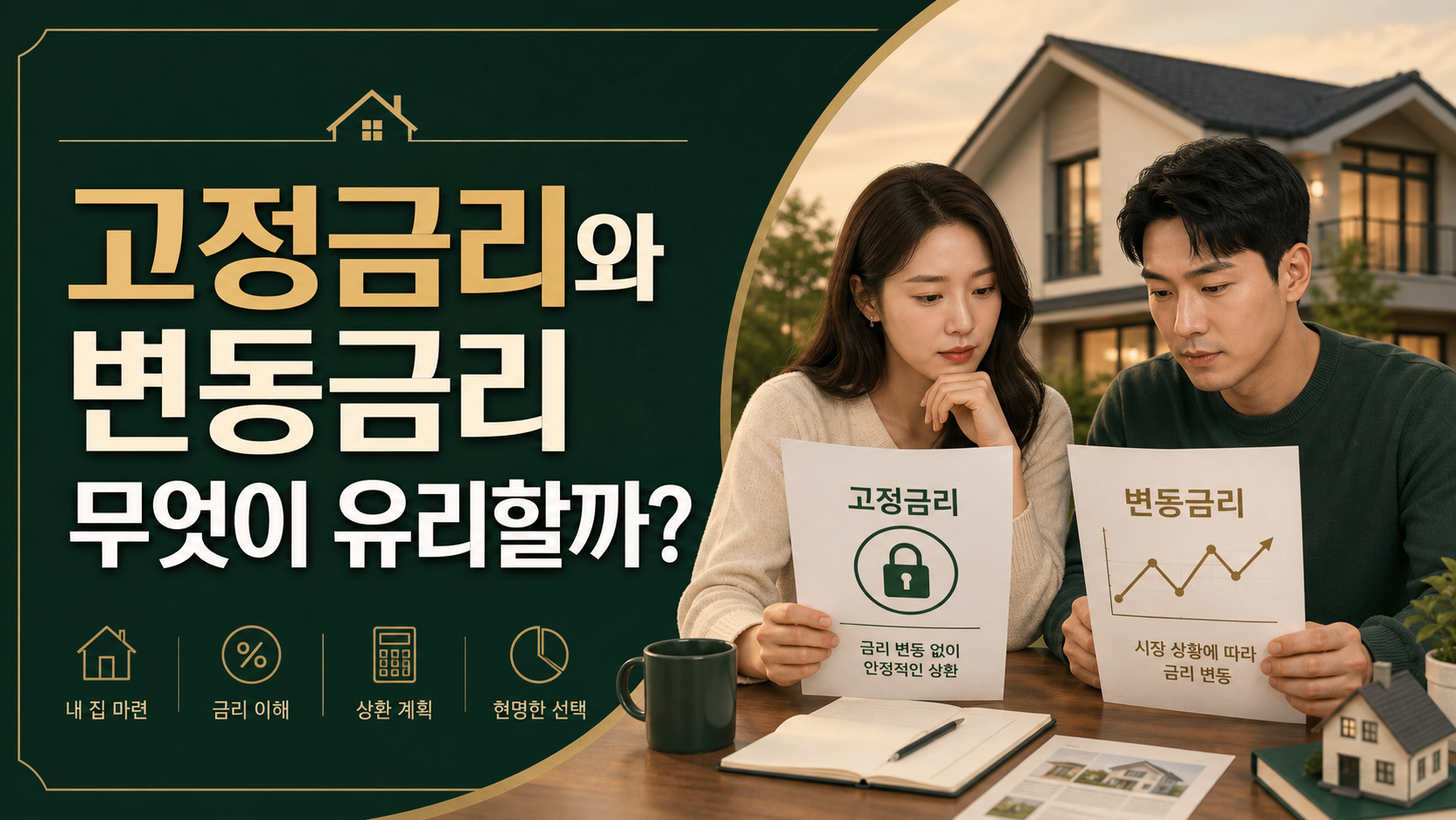 고정금리와 변동금리 주택담보대출을 비교하는 부부