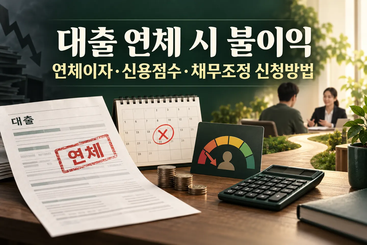 대출 연체 시 불이익과 연체이자·신용점수·채무조정 신청방법을 나타낸 대표 이미지