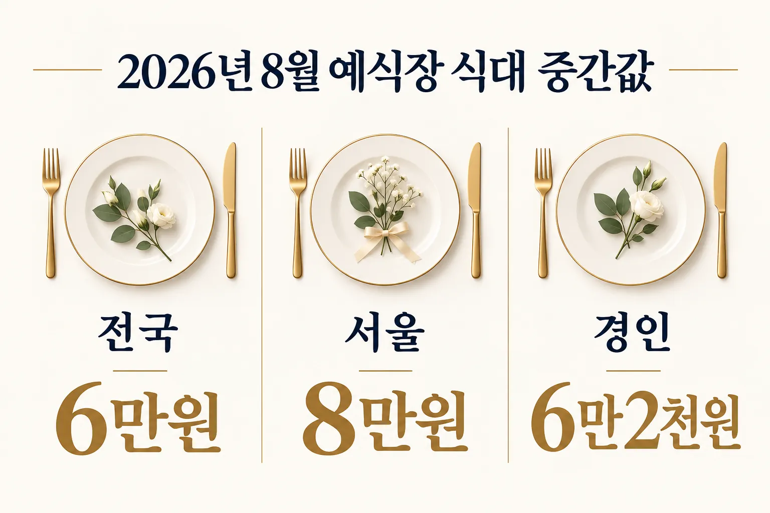 2026년 8월 전국·서울·경인 예식장 식대 중간값 비교